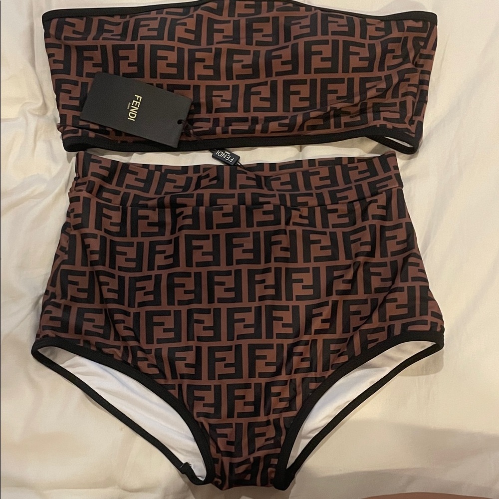 Fendi Black and Brown Monogram 2Pcs Swimwear